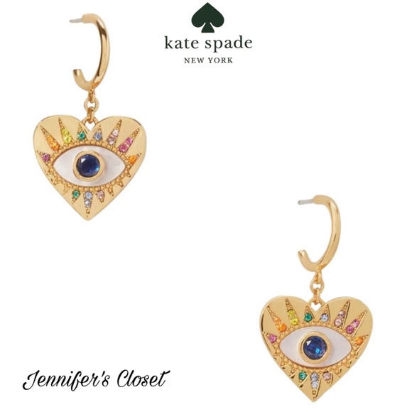 KATE SPADE Mother Of Pearl & Stone Evil Eye Drop Huggie Hoop Earrings - Picture 1 of 7